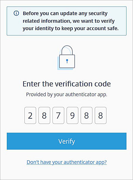 Screen shot of the Enter the verification code